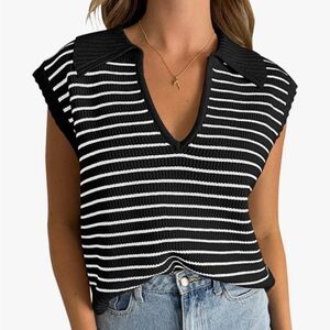 Chic Black and White Striped Women's Blouse
